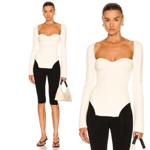 Khaite Maddy Bustier Top Sz Medium Rib Knit Long Sleeves Sweetheart Neckline